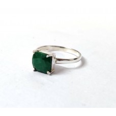 Raw emerald gemstone silver ring